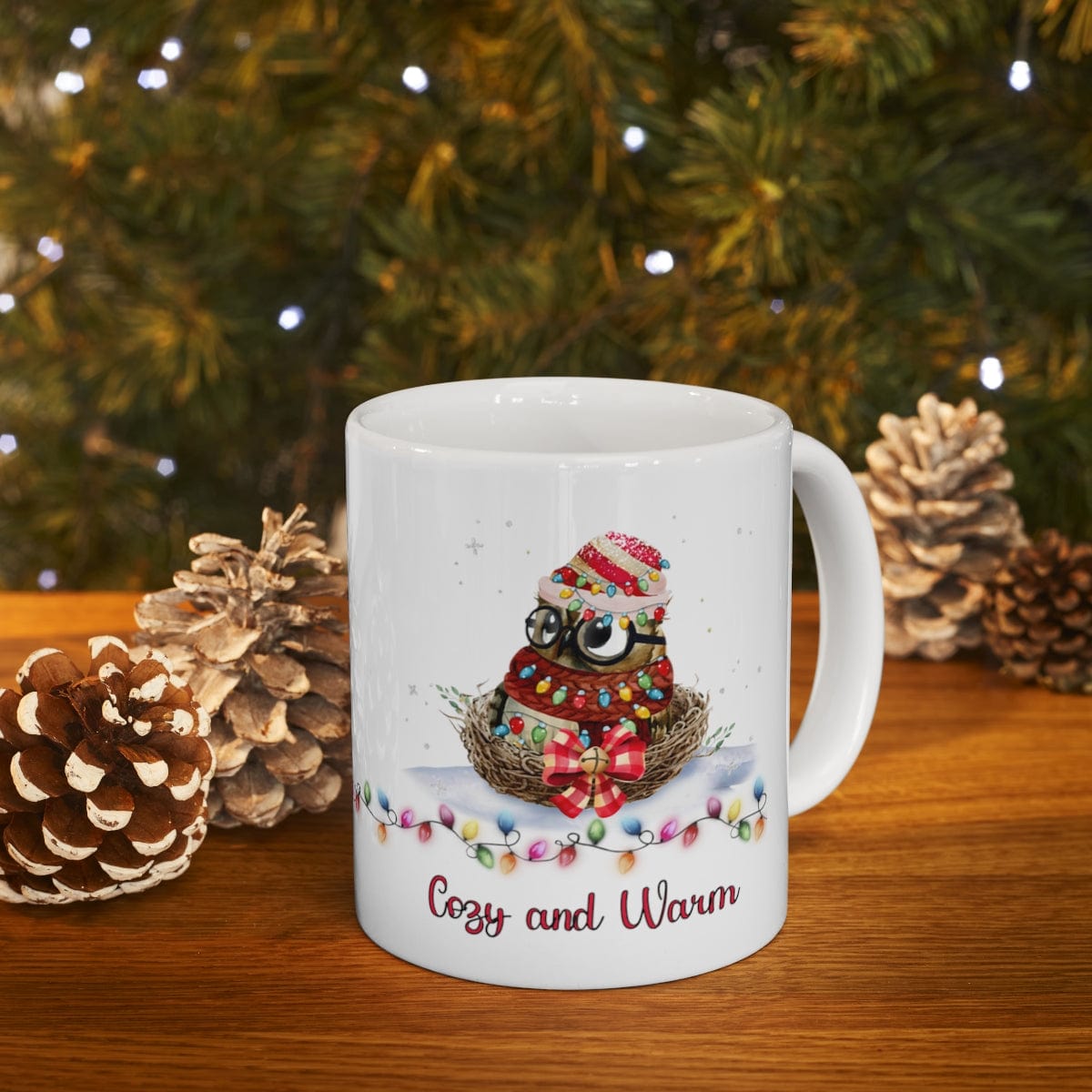 Printify Mug 11oz Coffee Mug, Owl in Nest, Owl Coffee mug, Christmas Coffee Mug Gift , White 11 oz Ceramic, Gift for Her, Cute Mug, Free Shipping 18076477110191549851